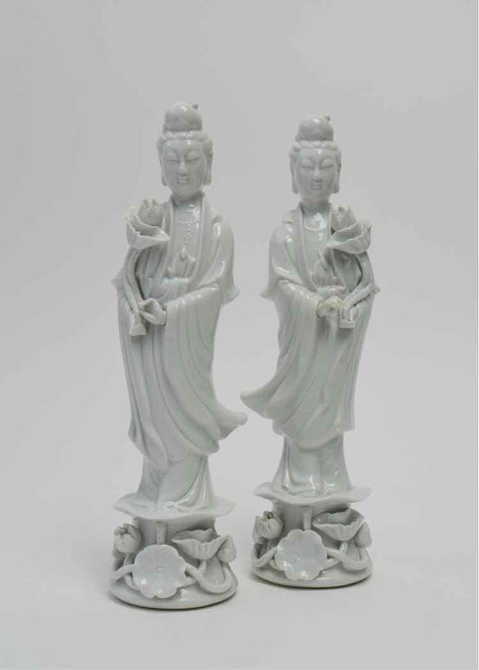 Pair of Chinese Porcelain Blanc de Chine Guanyin Figurines