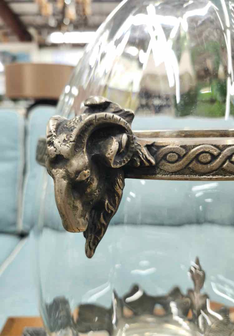 Vtg. Ram Head Glass Urn