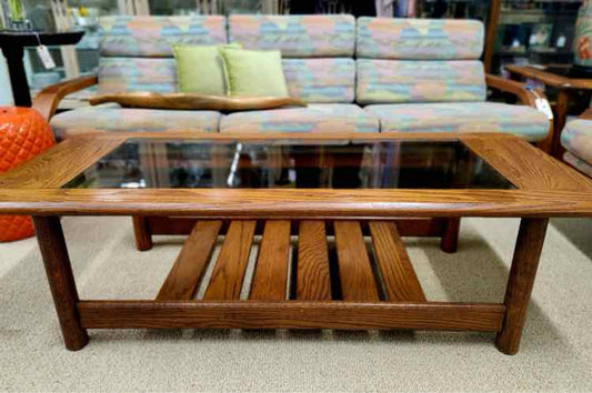 Glass Insert Wood Coffee Table