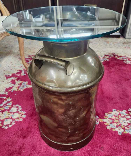 Vtg. Brass Milk Container End Table
