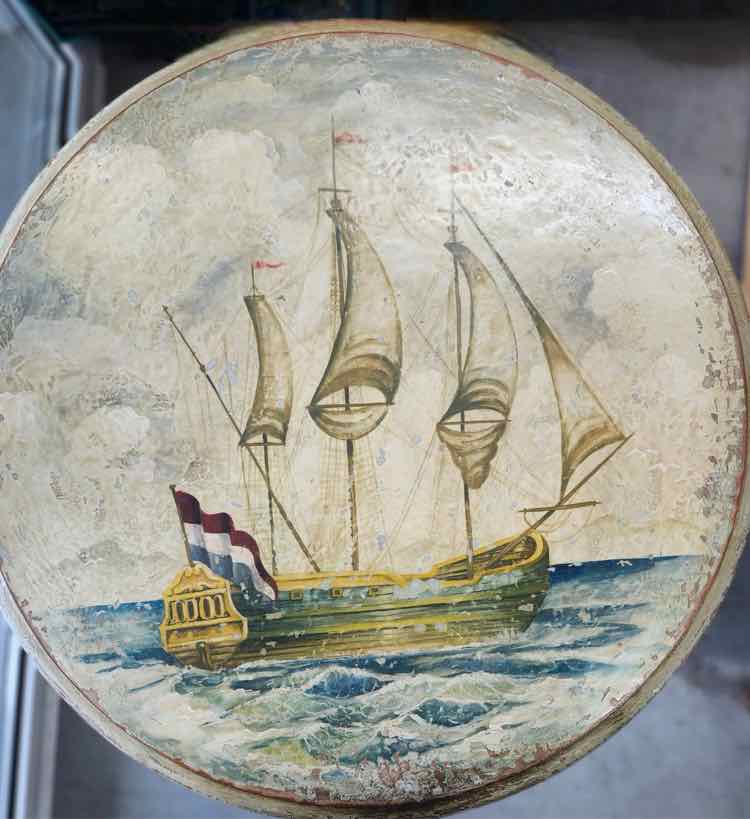 Antique Painted Ship End Table