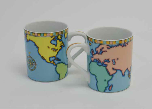 Pair of Tiffany & Co. World Map Compass Mugs