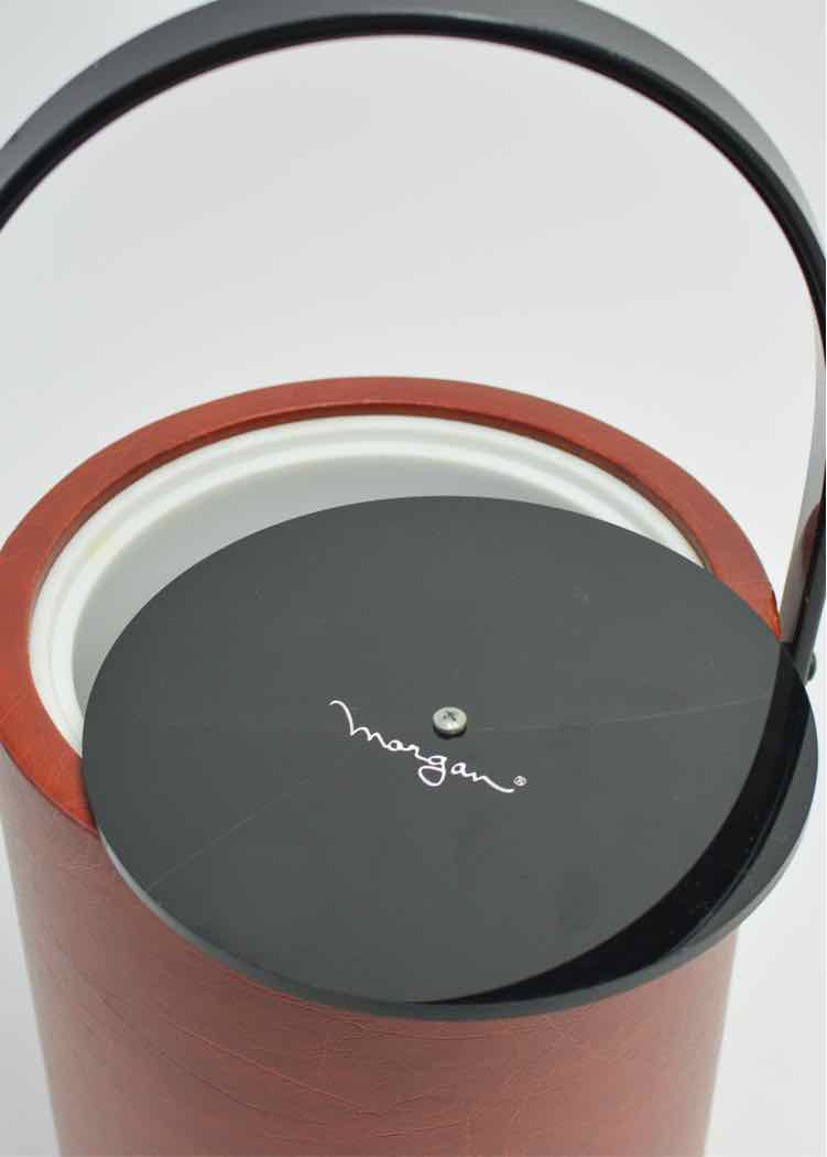 Vintage Morgan Design Faux Leather & Black Lucite Ice Bucket