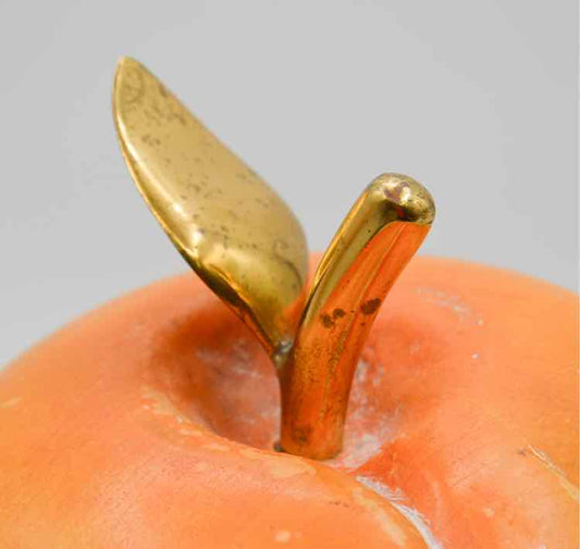 Large Wooden Peach Sculpture w/ Brass Stem