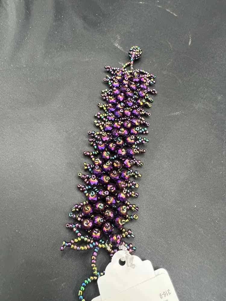 Crocheted Iridescent Purple Bead Bracelet