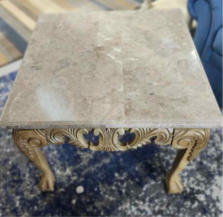 Pair of Stone Top End Tables 'As Is'