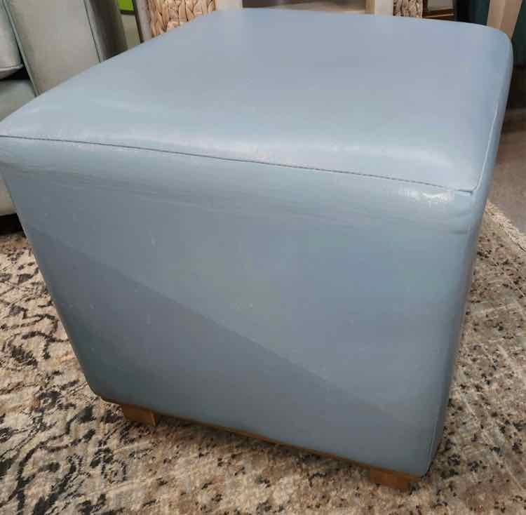 Slate Blue Leather Foot Stool
