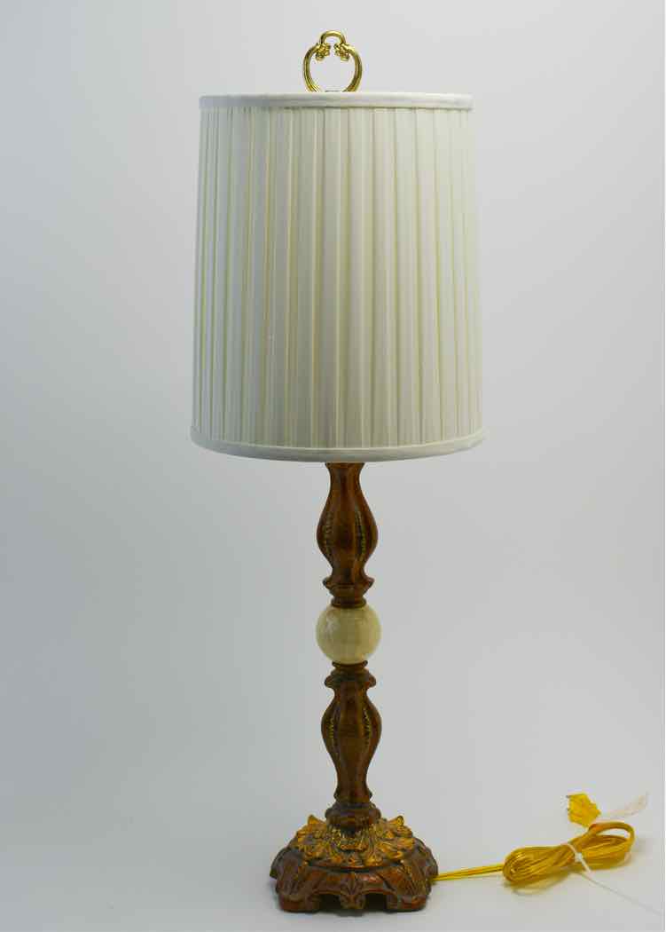 Vtg.Alabaster & Gold Gilt Table Lamp