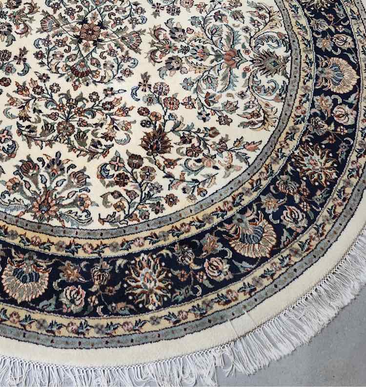 6ft Round Blue Beige Rug