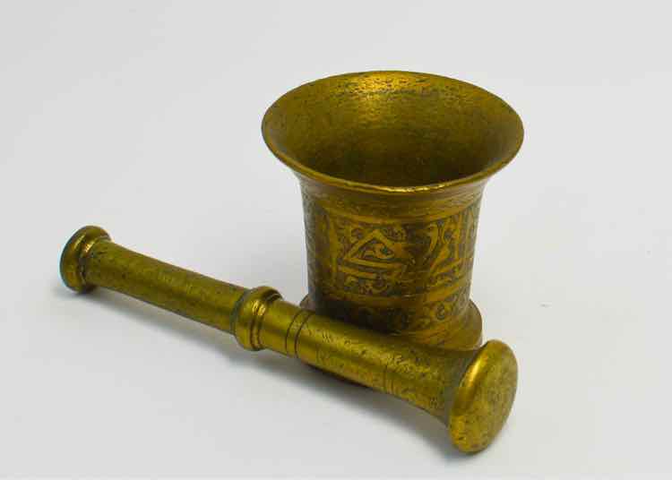 Early 20th c. Heavy Brass Mortar & Pestle