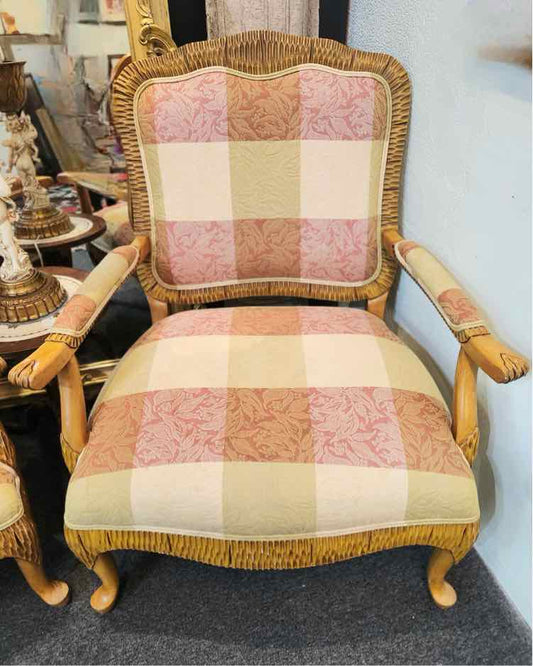 Pink & Yellow Carved Arm Chair
