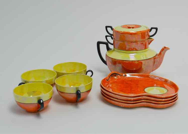 Vtg. Phoenix China Orange Lusterware Stacking Tea Set