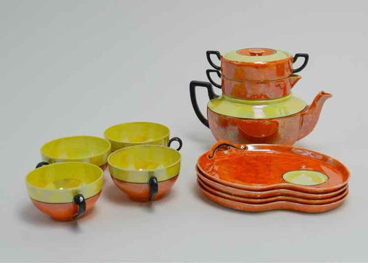 Vtg. Phoenix China Orange Lusterware Stacking Tea Set