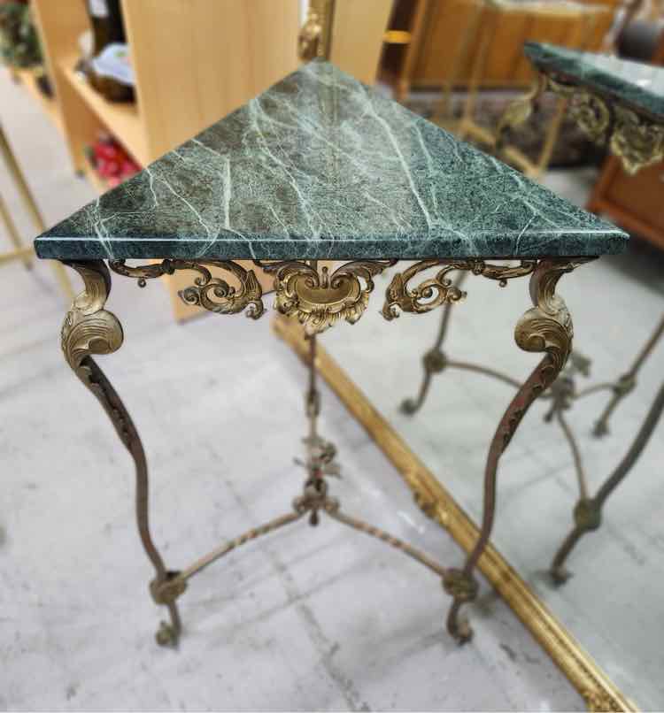 Antique Triangle Marble Top End Table