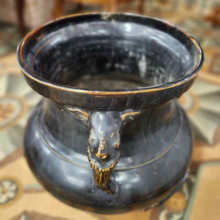 Large Thai Brown Glazed Pottery Tripod Jar