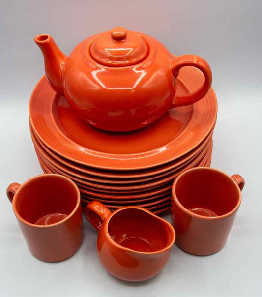 14pc Vtg. Orange Tea/Plate Set