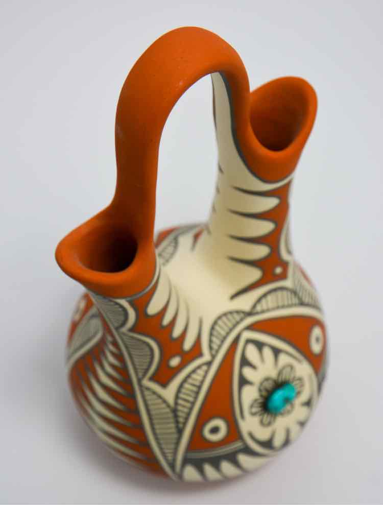 Pueblo Pottery Wedding Vase w Turquoise by Mary Small
