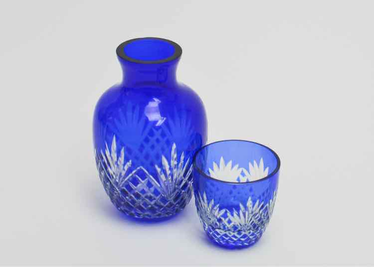 Vtg.Cobalt Blue Cut-to-Clear Bedside Carafe