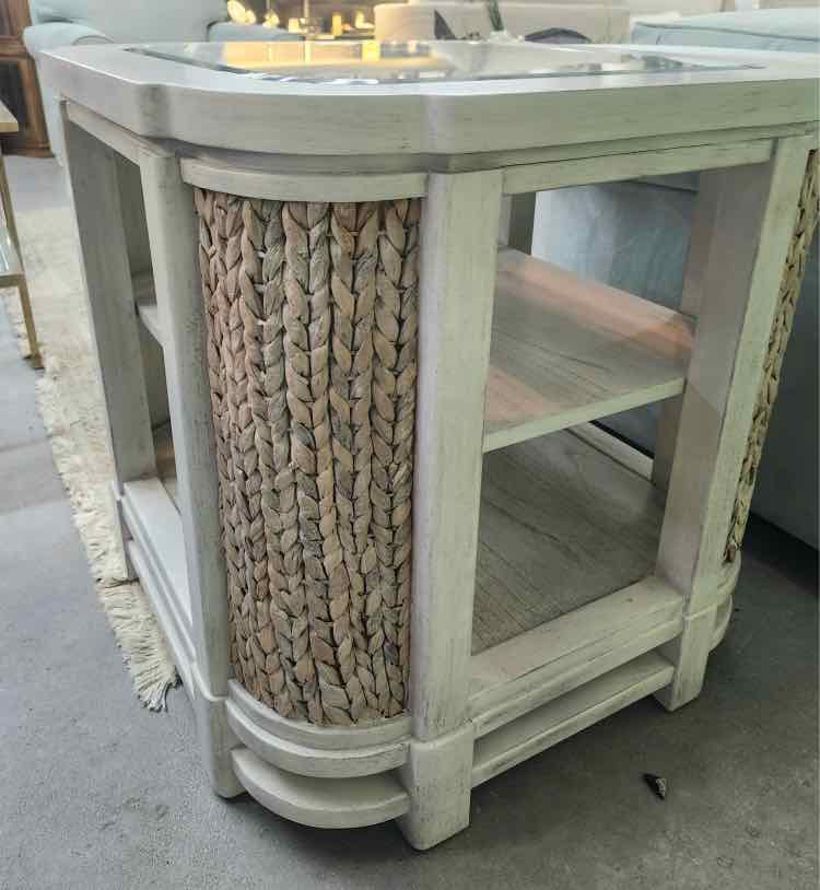 Rattan and Wood End Table