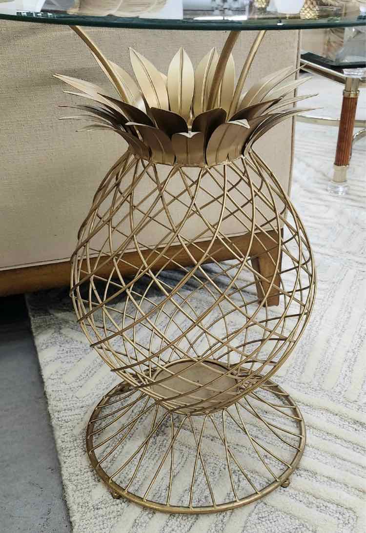 Gold Pineapple Glass Top End Table