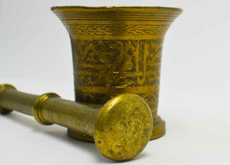 Early 20th c. Heavy Brass Mortar & Pestle