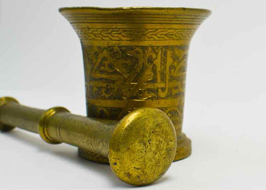 Early 20th c. Heavy Brass Mortar & Pestle