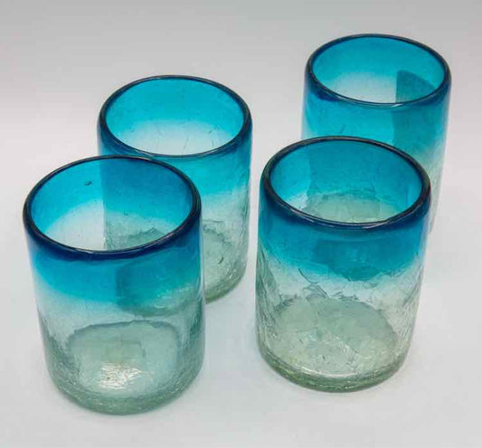 4 Handblown Mex. Crackle Low Ball Glasses