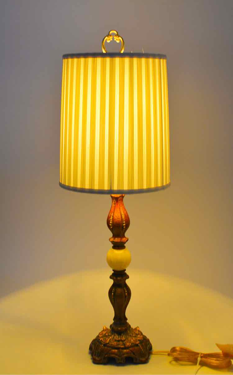 Vtg.Alabaster & Gold Gilt Table Lamp