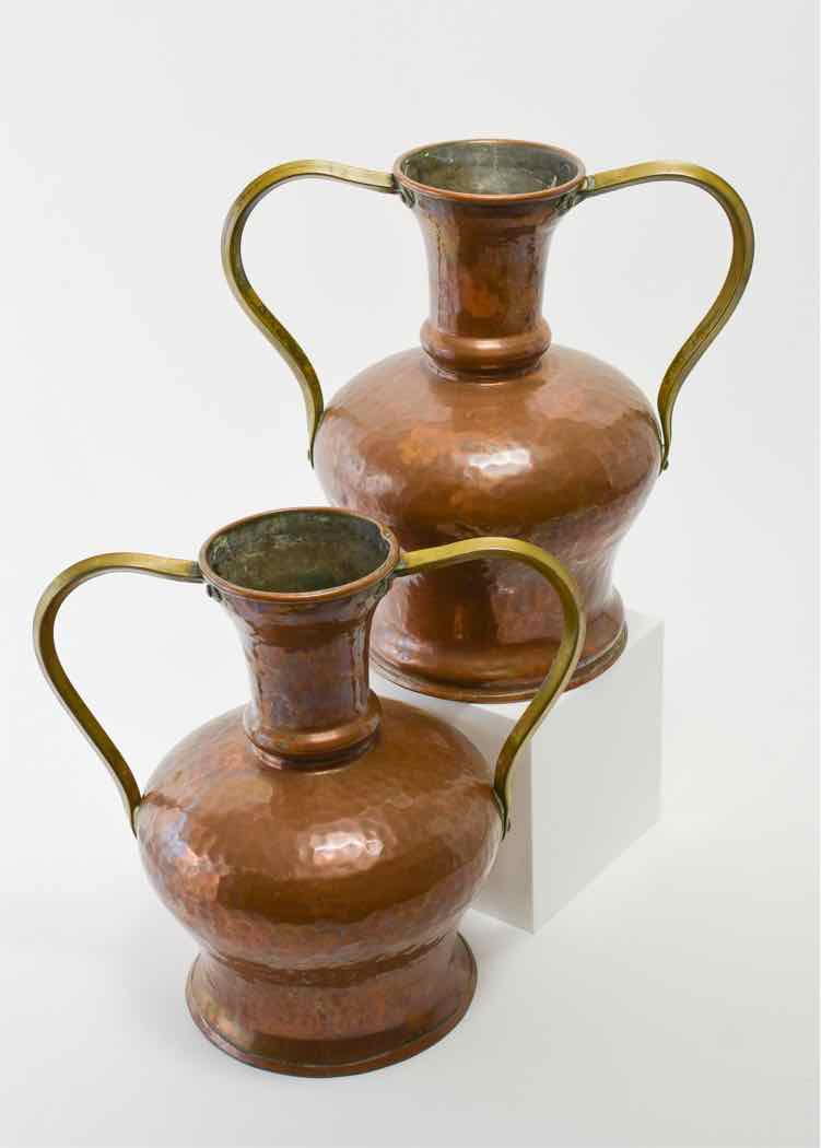 Pair of Hammered Copper Vase w/Brass Handles