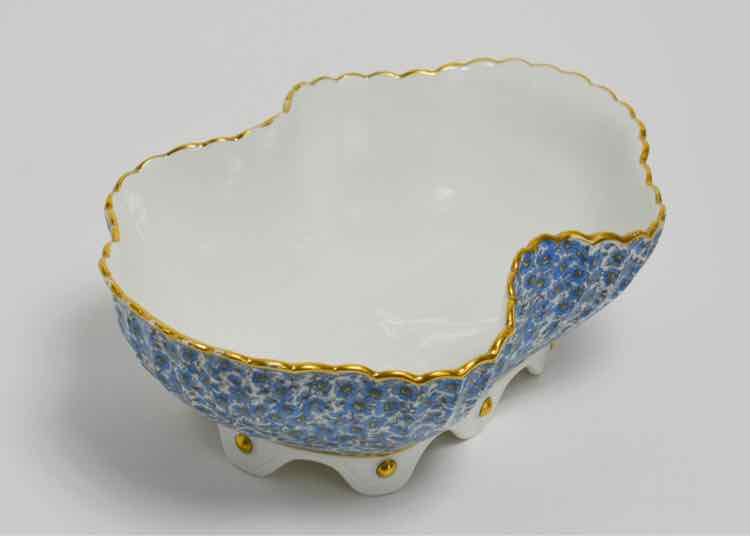 Haviland & Co. Blue Floral w/Gold Scalloped Rim & Footed Bowl