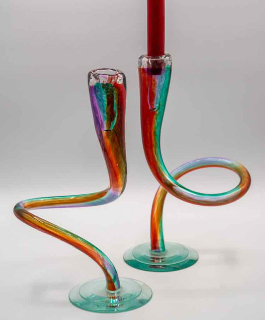 Multi Color Art Glass Candlesticks