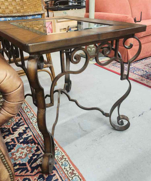 Leather & Glass Top End Table