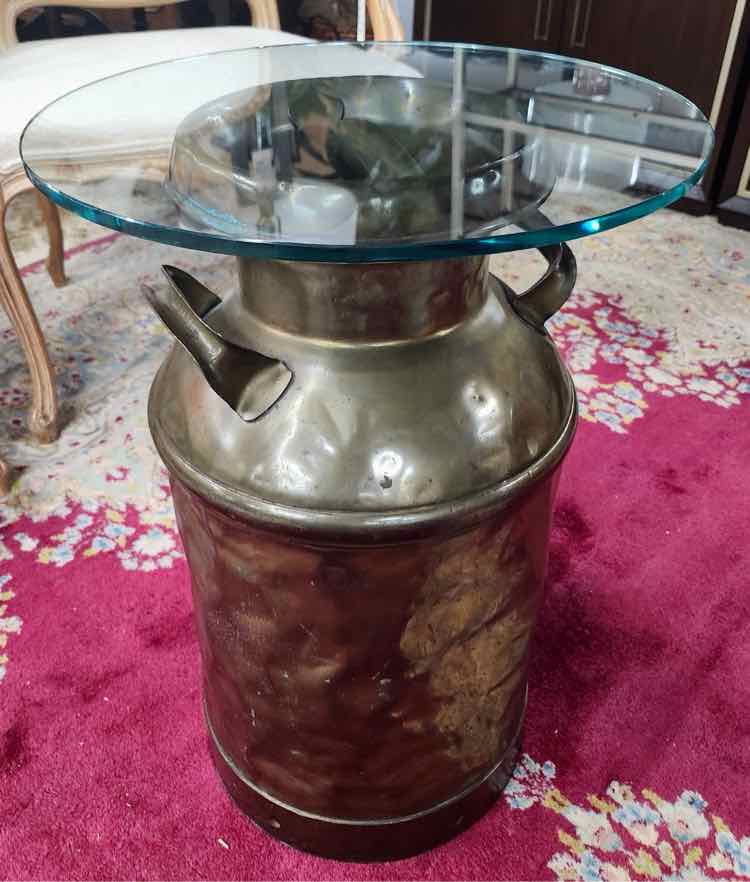 Vtg. Brass Milk Container End Table