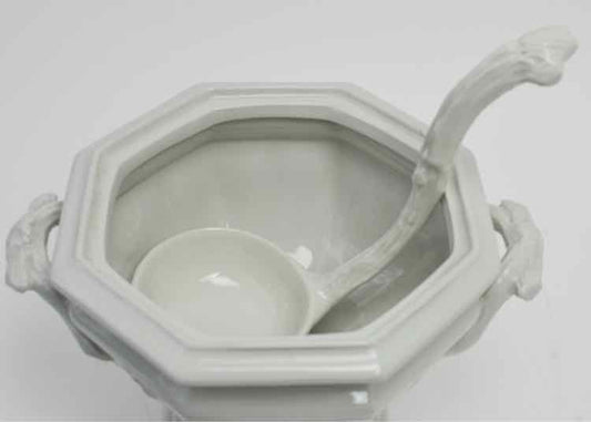 3 Piece White Red Cliff, Ironstone Soup Tureen
