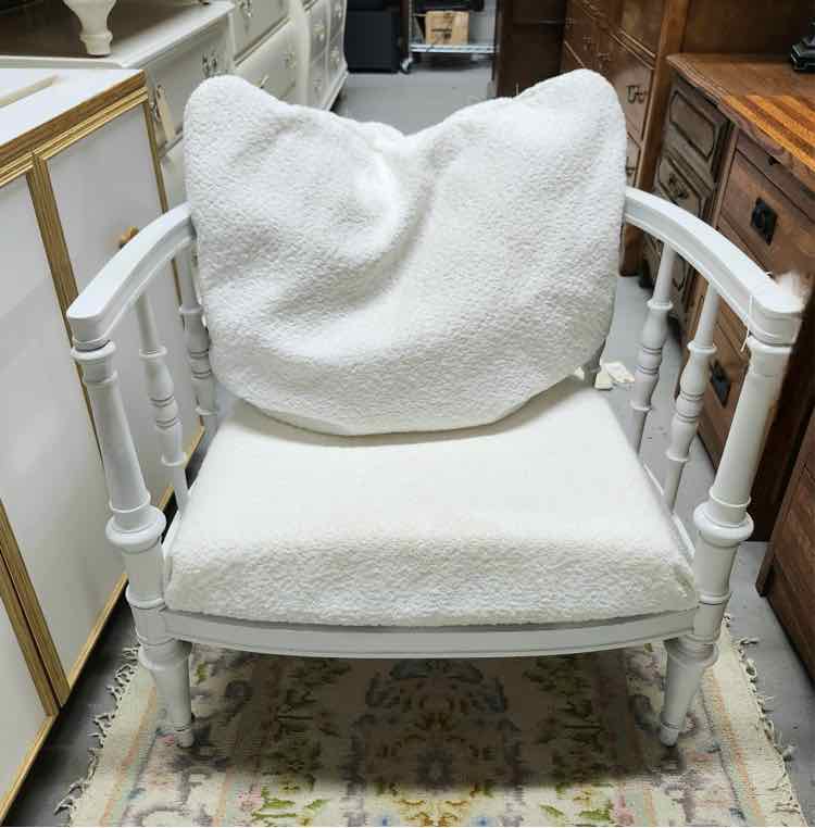 Vtg. White Wood Barrel Chair
