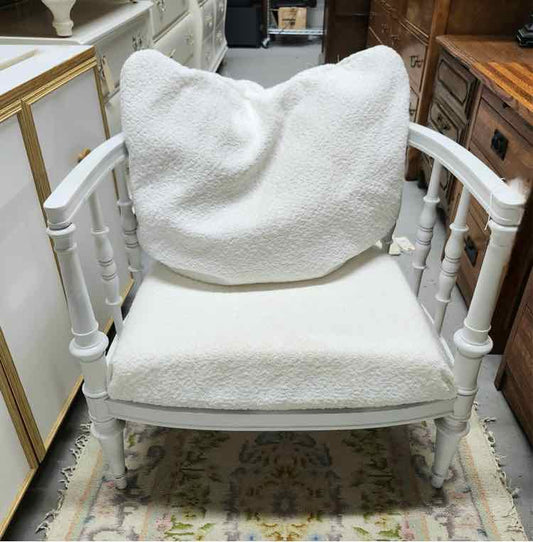 Vtg. White Wood Barrel Chair