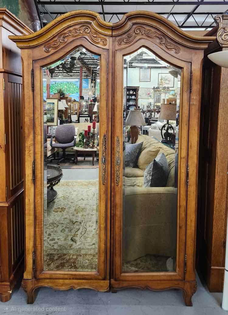 2pc Mirrored Armoire w/Shelves