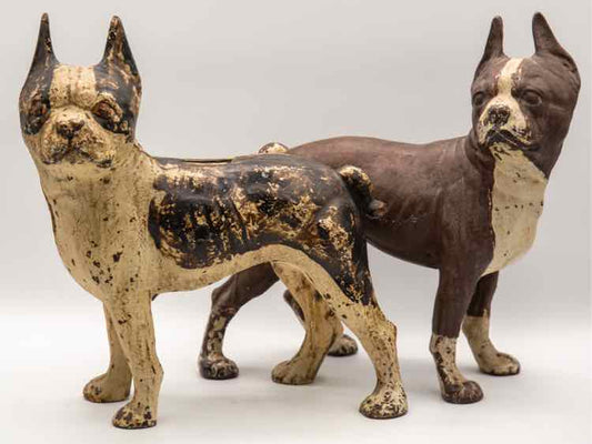 Decor Hubley Antique Cast Iron Boston Terrier Set of 2