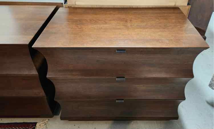 Pair of Curved 3 Drawer Nightstand