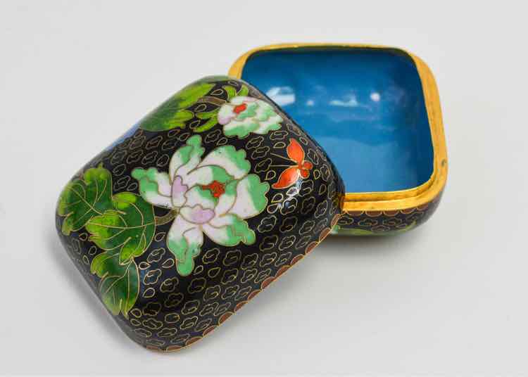 Square Cloisonne Lidded Trinket Box