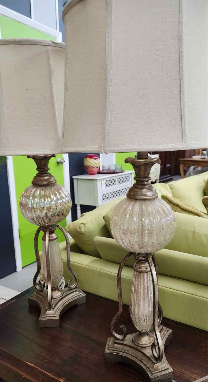 Pair of Mercury Glass & Metal Lamps
