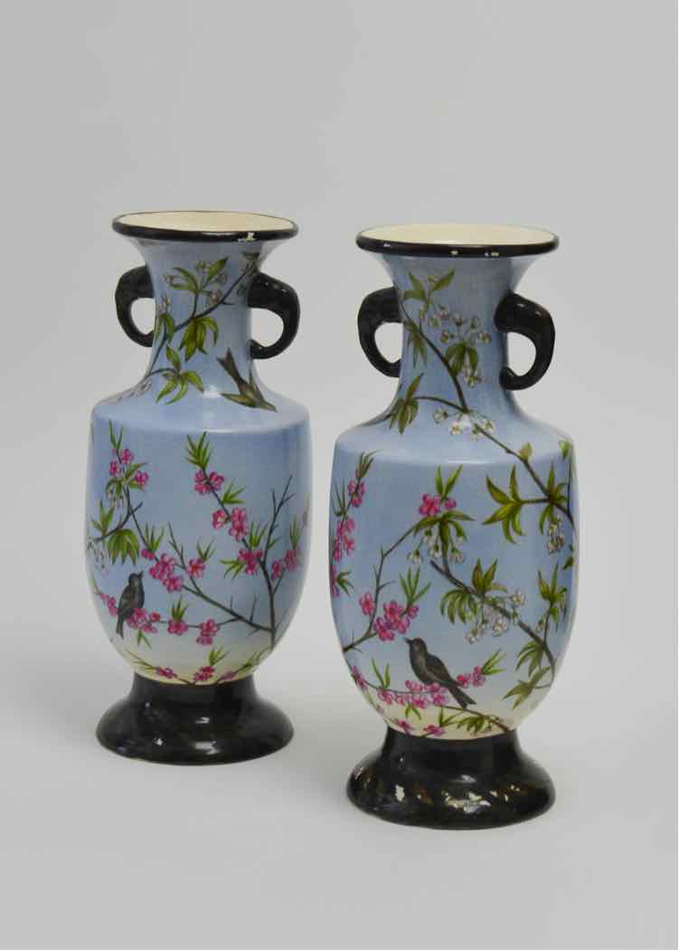 Pair of Chinoiserie Cherry Blossom Urns