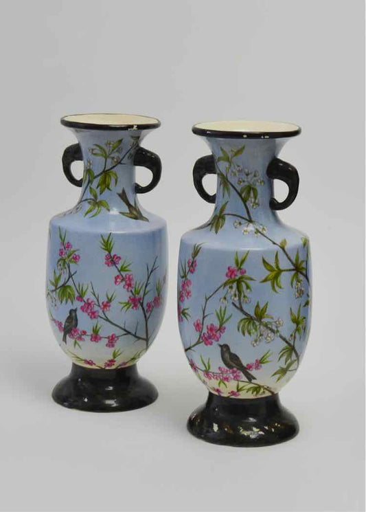 Pair of Chinoiserie Cherry Blossom Urns