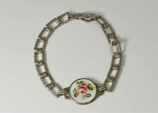 Silvertone, White w/Rose Child's Bracelet