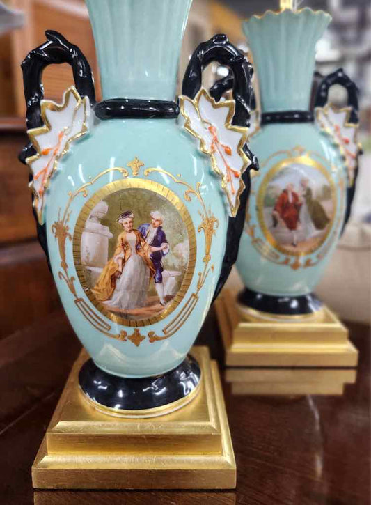 Antique French Porcelain Electrified Table Lamps