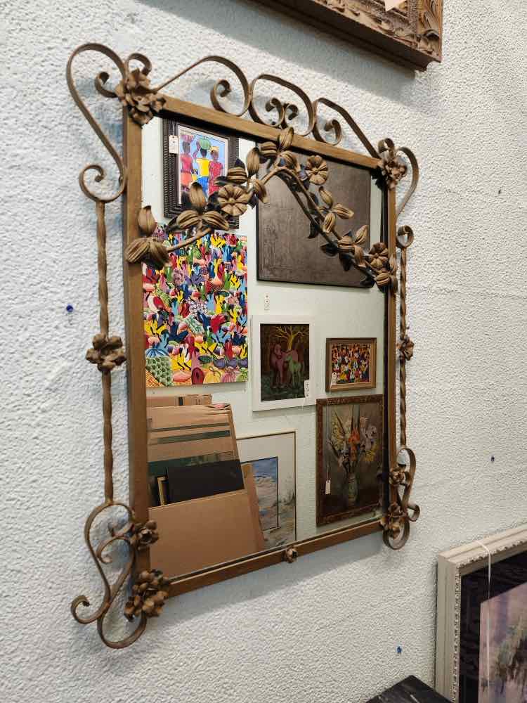 Antique Gold w/ Black Stone Entry Table & Mirror