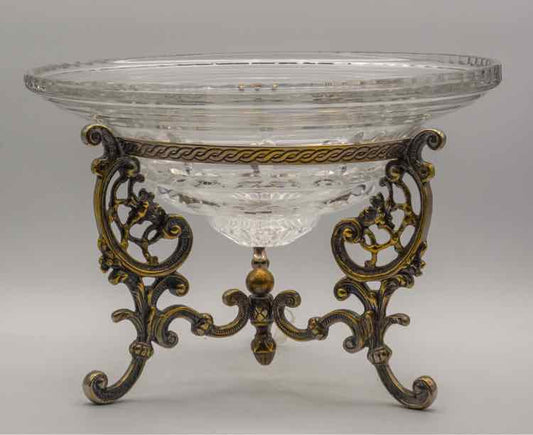 Vtg. Crystal/Brass/ Siverplate Bowl