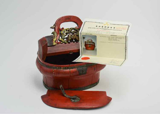 Antique Chinese Red Lacquer Wood Wedding Basket