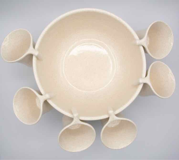 MCM Ceramic Punchbowl w/ 6 cups