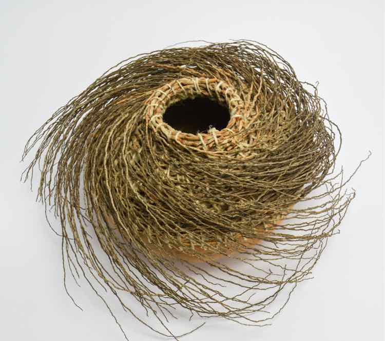 Palm Straw Covered Gourd Vase